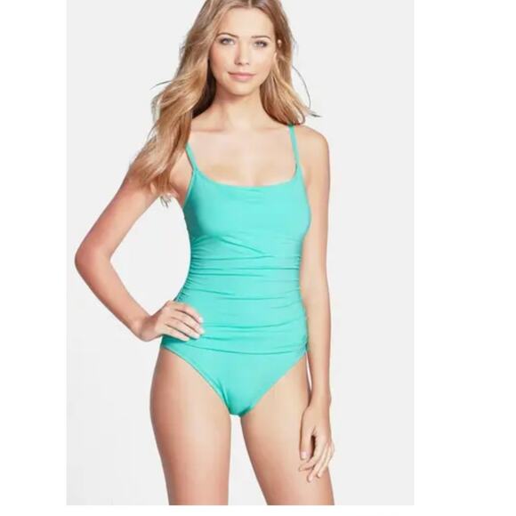 La Blanca Island Goddess Lingerie One Piece Swimsuit Seafoam Size 16 NWT - Picture 3 of 11